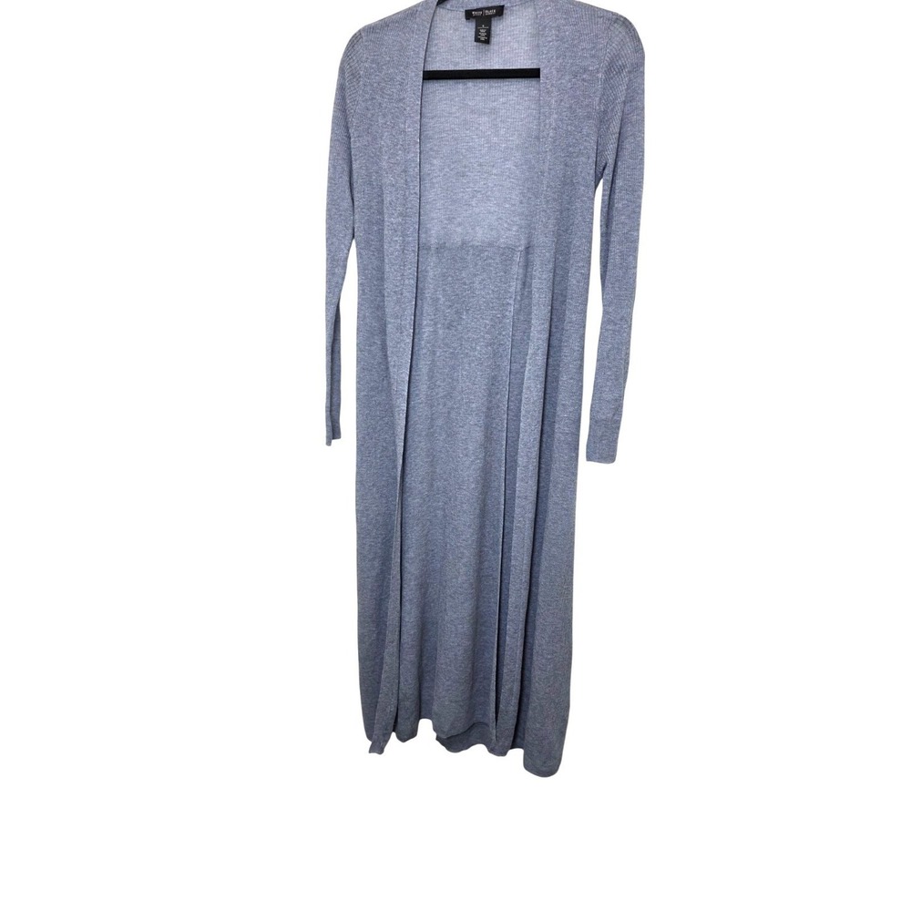White House Black Long Open-Front Gray Ribbed Knit Cardigan